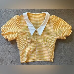 Yellow Gingham Blouse with White Collar